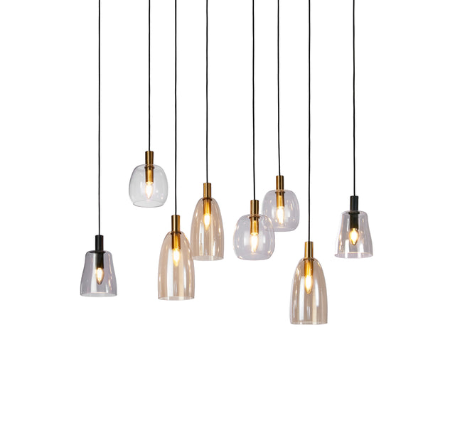 Divine 8Lt Multi-Drop Pendant - Black Metal & Coloured Glass