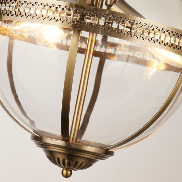 Coronet 3Lt Pendant - Antique Brass Metal & Glass