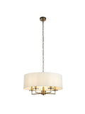 Knightsbridge 5Lt Pendant- Antique Brass & White Linen Shade