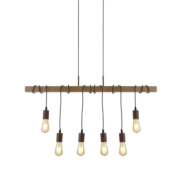 Barn 6Lt Pendant - Black Metal & Wood