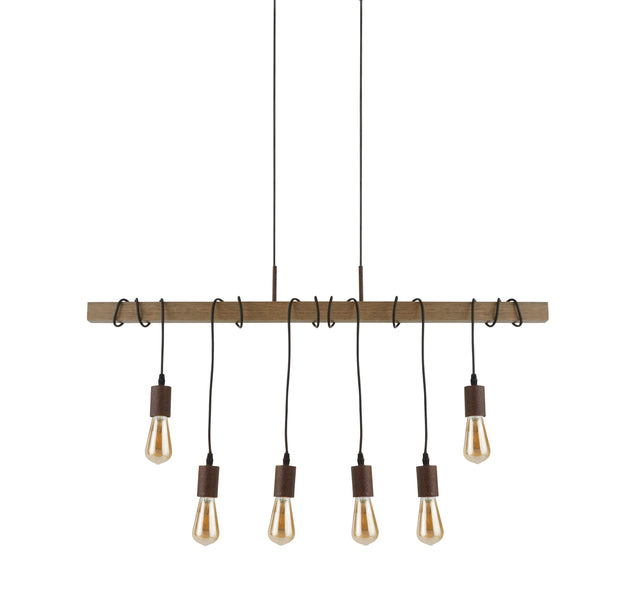 Barn 6Lt Pendant - Black Metal & Wood