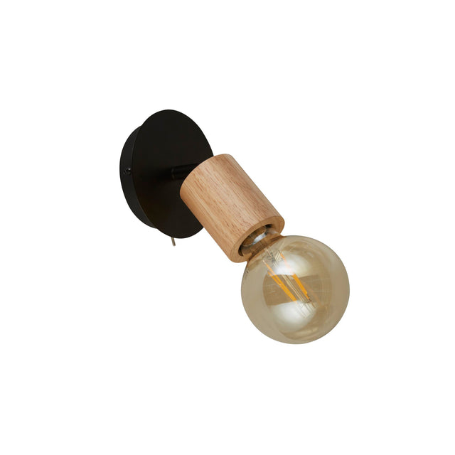 Spinny Spotlight Wall Light - Wood & Matt Black Metal