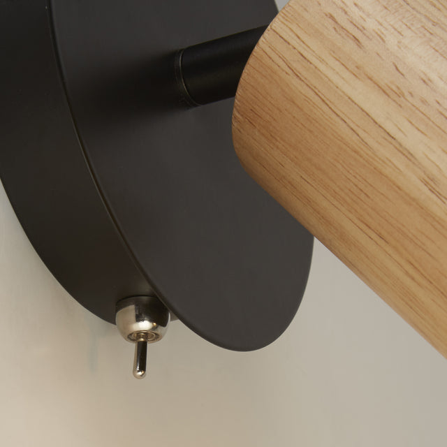 Spinny Spotlight Wall Light - Wood & Matt Black Metal