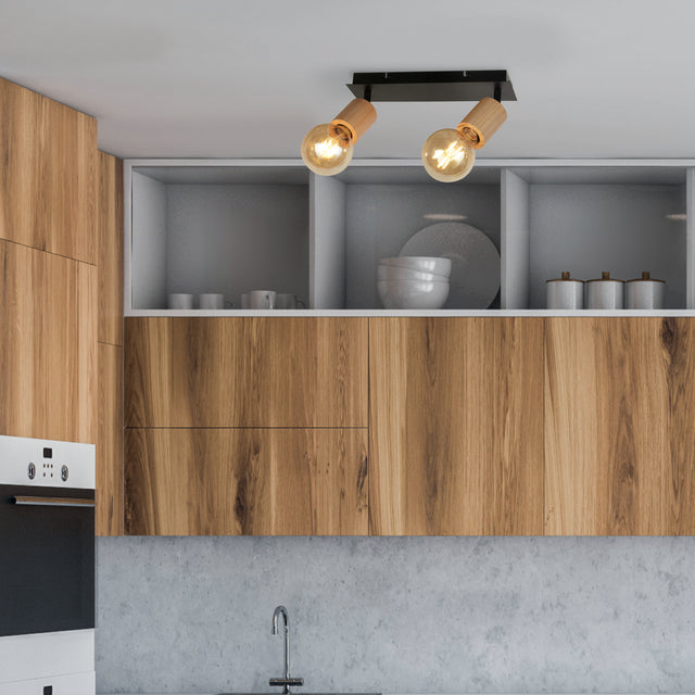 Spinny 2Lt Spotlight - Wood & Matt Black Metal