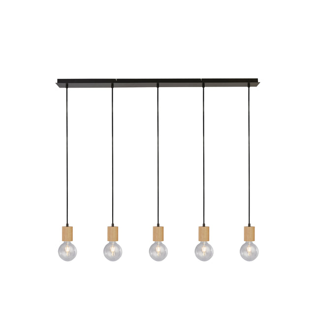 Spinny 5Lt Bar Pendant - Wood & Matt Black Metal