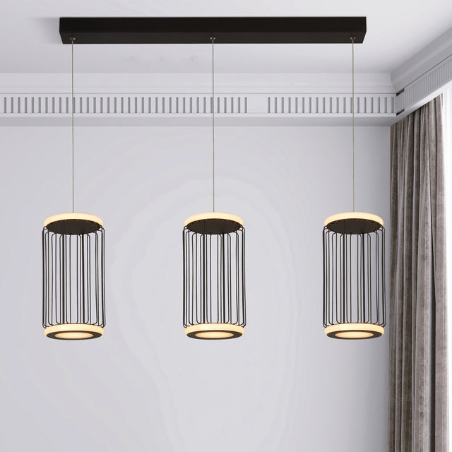 Circolo 3Lt Cage Bar Pendant - Black Metal & White Silicon