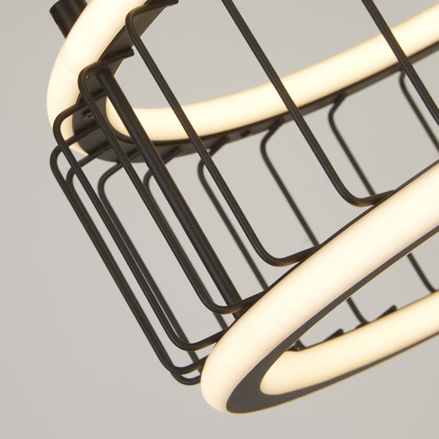 Circolo Cage Drum Pendant - Black Metal & White Silicon