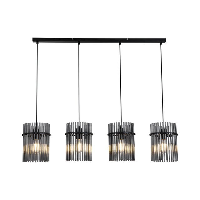 Swizzle 4Lt Bar Pendant, Matt Black Metal with Smoked Rods