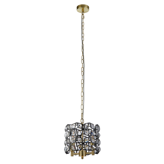 Iris 2Lt 25cm Round Pendant- Black Metal, Crystal & Brass