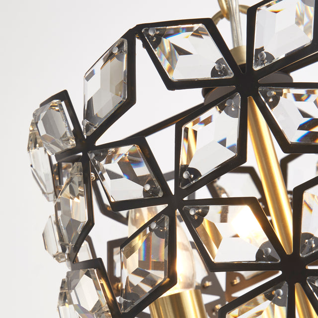 Iris 2Lt 25cm Round Pendant- Black Metal, Crystal & Brass