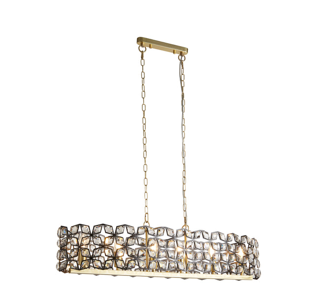 Iris 6Lt 100cm Long Bar Pendant - Black Metal, Crystal&Brass