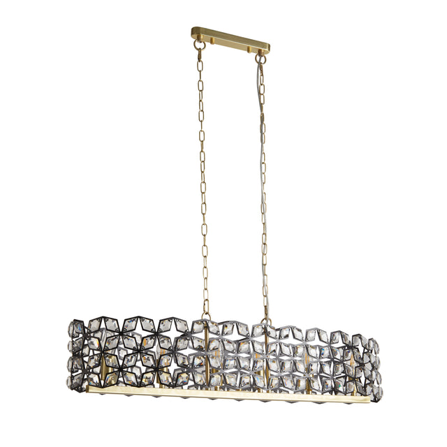 Iris 6Lt 100cm Long Bar Pendant - Black Metal, Crystal&Brass