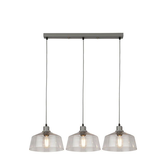 x Odeon 3Lt Bar Pendant - Grey Metal & Glass