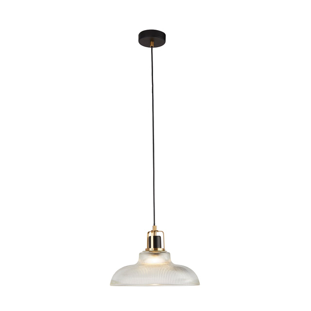 Glossop Pendant - Glass, Black & Brass Metal