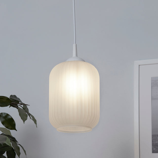 Pearl Pendant - White Frosted Glass, White Suspension