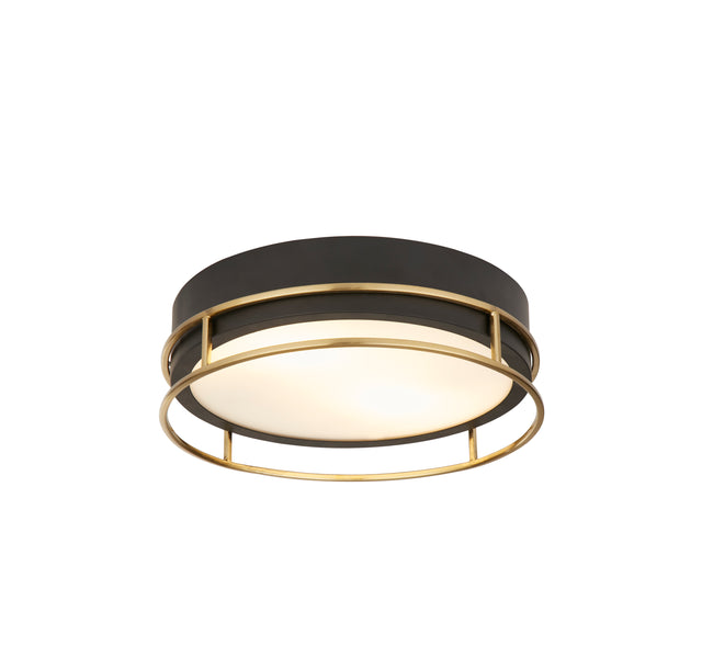 Phoenix 2Lt Flush - Black, Brass Metal & Frosted Glass