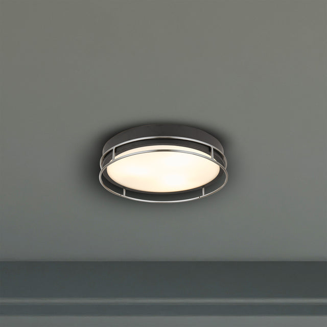 Phoenix 3Lt Flush -Black, Chrome Metal & Frosted Glass Diffu