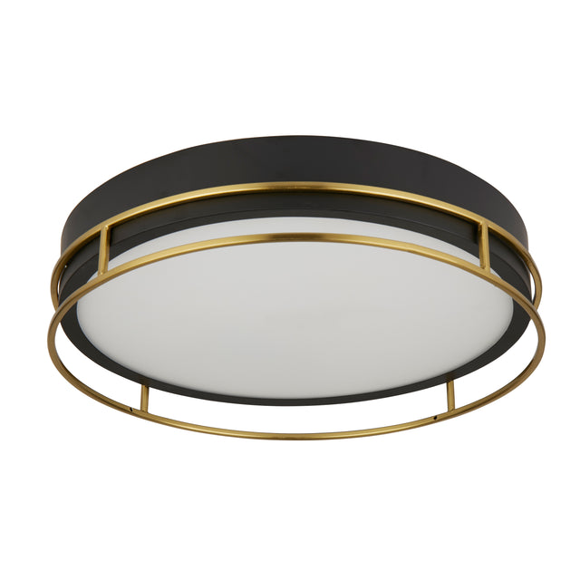 Phoenix 3Lt Flush - Black, Brass Metal & Frosted Glass