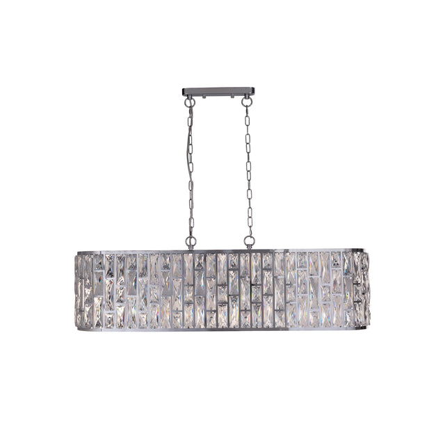 Bijou 8Lt Oval Diner Pendant Chrome Metal & Clear Crystal