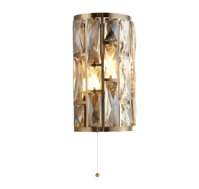 Bijou 2Lt Wall Light - Antique Brass Metal & Champagne Glass