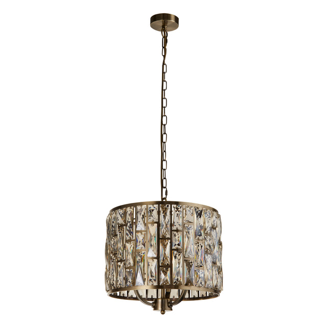 Bijou 3Lt Pendant - Antique Brass Metal & Champagne Glass