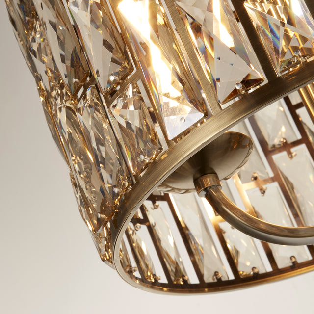 Bijou 3Lt Pendant - Antique Brass Metal & Champagne Glass