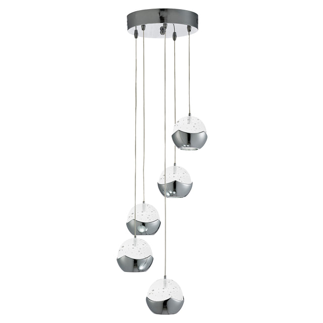 Ice Ball 5Lt Multi-Drop Pendant - Chrome Metal & Glass