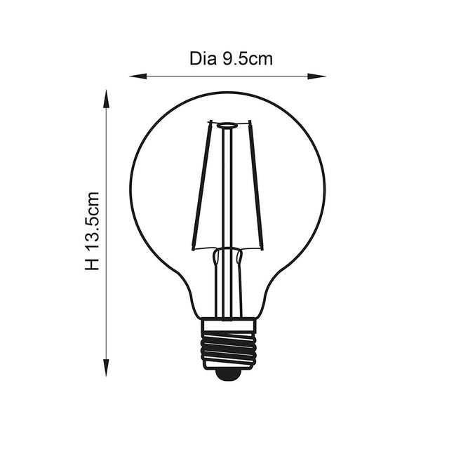 E27 LED filament globe 95mm dia