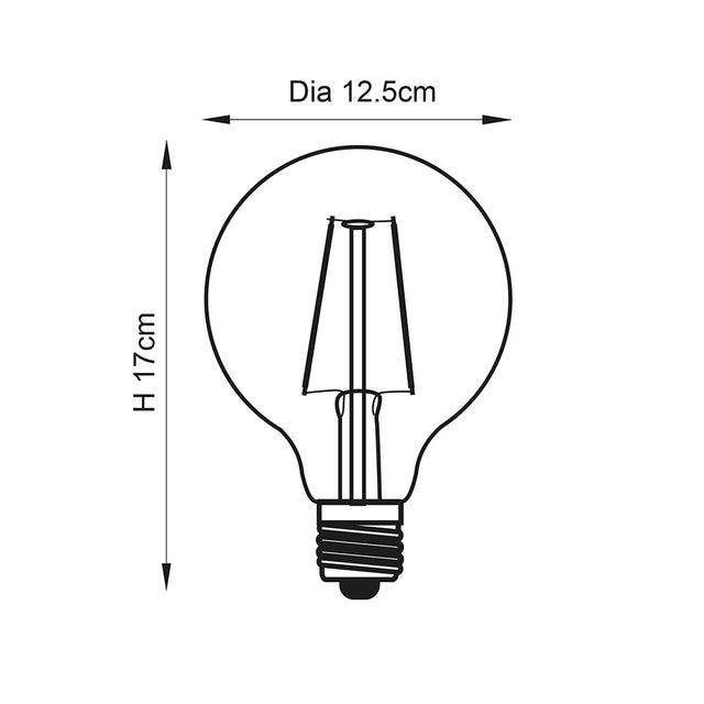 E27 LED filament globe 125mm dia