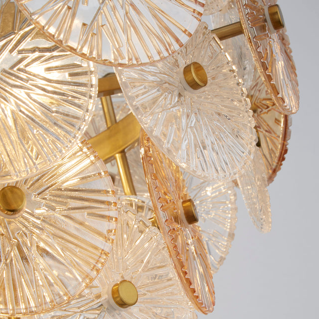 Wagon Wheel 5Lt Pendant - Bronze Metal & Clear & Amber Glass