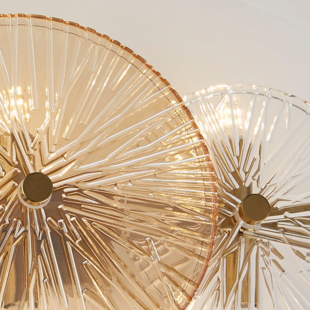 Wagon Wheel 6Lt Wall/Flush- Bronze Metal, Clear, Amber Glass