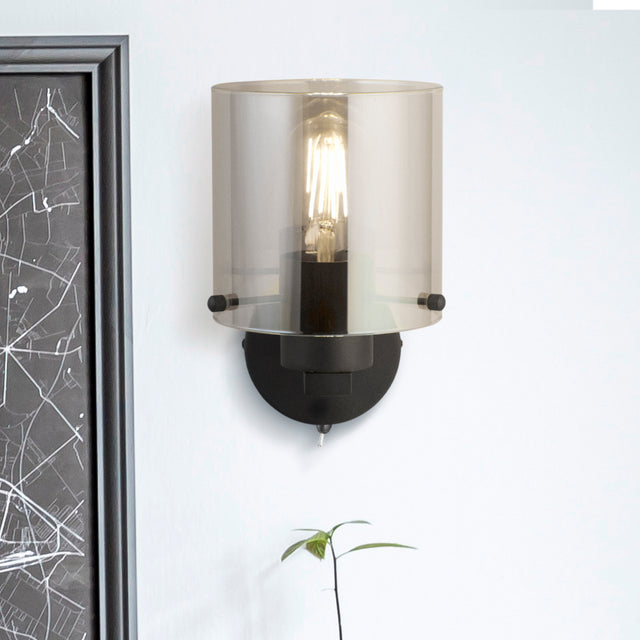 Sweden 1Lt Wall Light - Matt Black & Smoked Glass