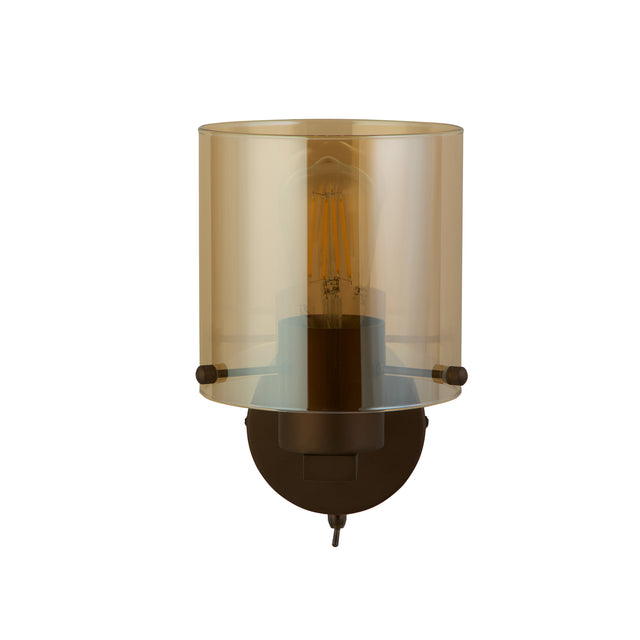Sweden 1Lt Wall Light - Mocha Metal & Amber Glass