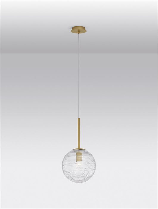 COEN Brass Gold Metal Clear Structured Glass LED E27 1x12 Watt 230 Volt IP20 Bulb Excluded D: 25 H: 200 cm Adjustable Height