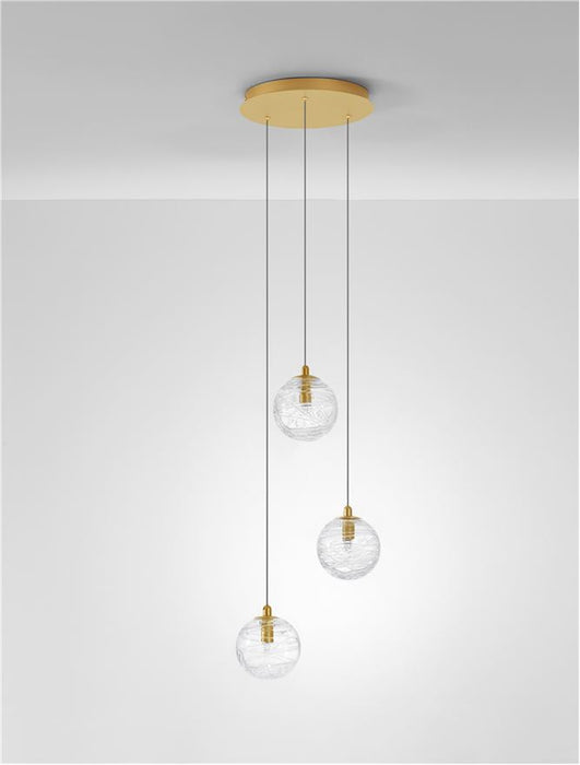 COEN Brass Gold Metal Clear Structured Glass LED G9 3x5 Watt 230 Volt IP20 Bulb Excluded D: 25 H: 180 cm Adjustable Height