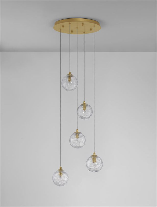 COEN Brass Gold Metal Clear Structured Glass LED G9 5x5 Watt 230 Volt IP20 Bulb Excluded D: 35 H: 180 cm Adjustable Height