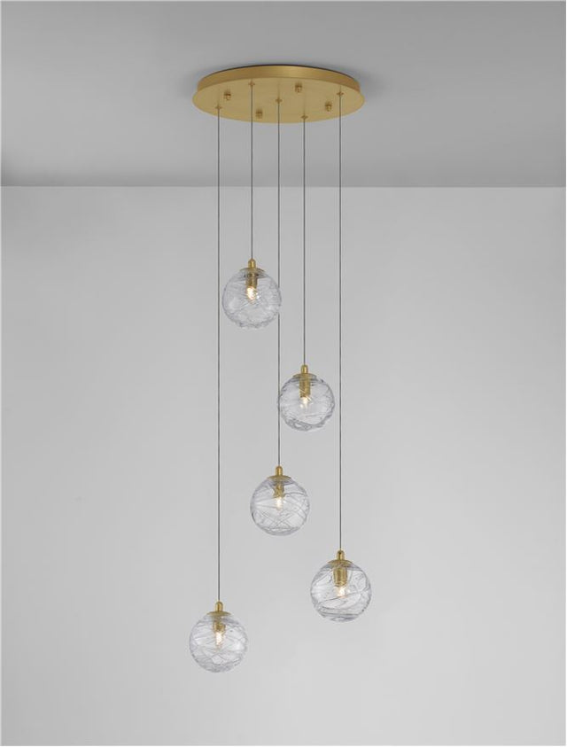 COEN Brass Gold Metal Clear Structured Glass LED G9 5x5 Watt 230 Volt IP20 Bulb Excluded D: 35 H: 180 cm Adjustable Height