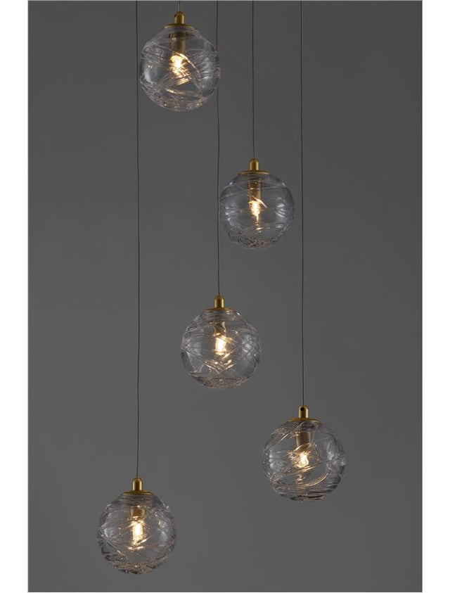 COEN Brass Gold Metal Clear Structured Glass LED G9 5x5 Watt 230 Volt IP20 Bulb Excluded D: 35 H: 180 cm Adjustable Height