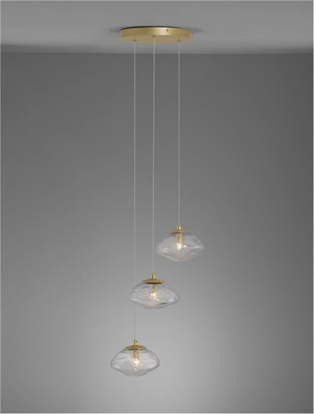 KING Brass Gold Metal Blown Clear Glass LED G9 3x5 Watt 230 Volt IP20 Bulb Excluded D: 25 H: 180 cm Adjustable Height