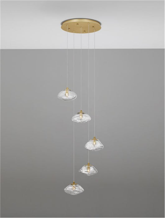 KING Brass Gold Metal Blown Clear Glass LED G9 5x5 Watt 230 Volt IP20 Bulb Excluded D: 35 H: 180 cm Adjustable Height