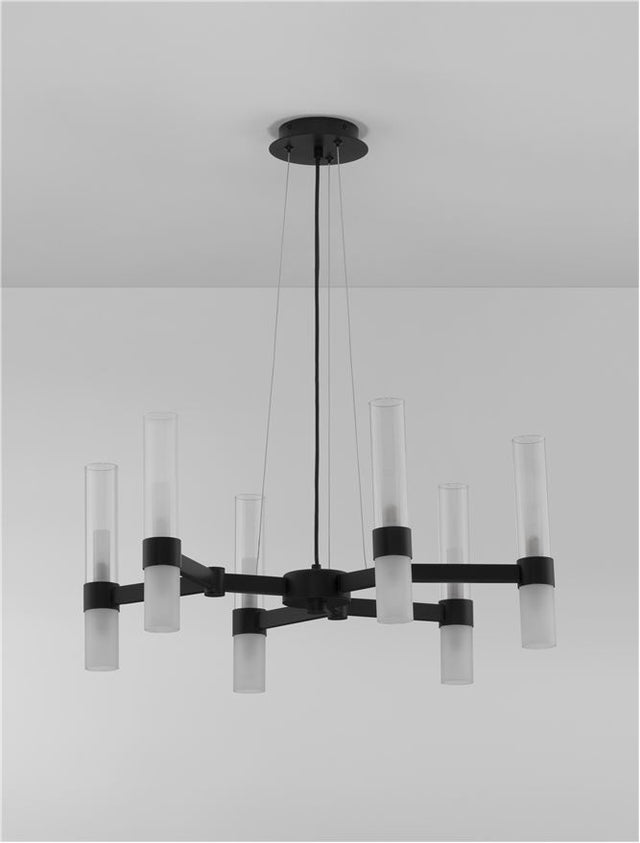 CENTURY Matt Black Metal Clear & Frost Glass LED G9 12x5 Watt 230 Volt IP20 Bulb Excluded D: 70 H1: 30.5 H2: 210 cm Adjustable Height