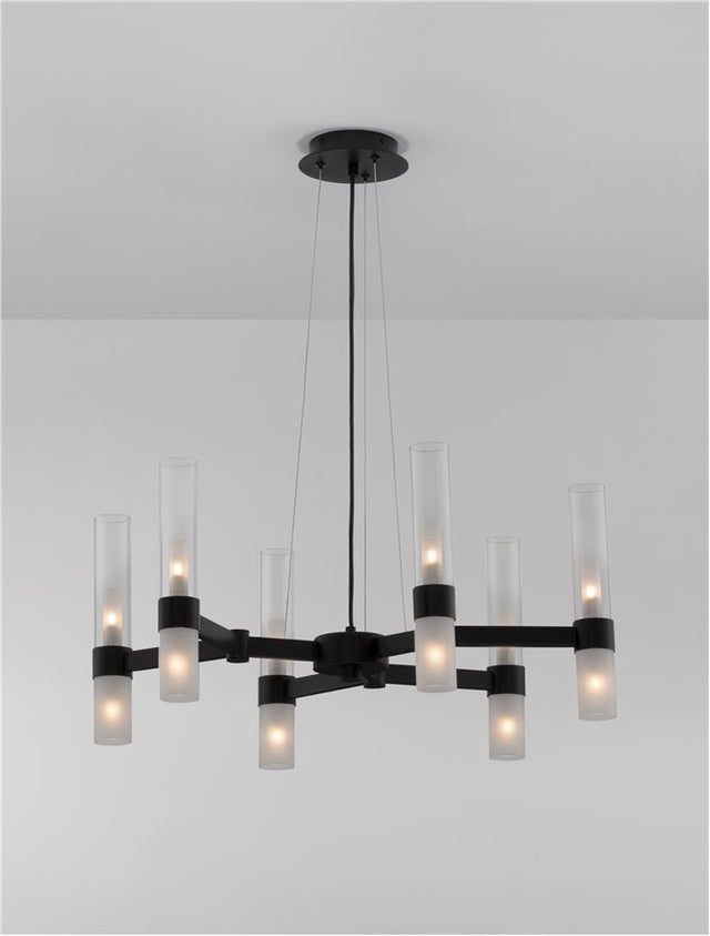 CENTURY Matt Black Metal Clear & Frost Glass LED G9 12x5 Watt 230 Volt IP20 Bulb Excluded D: 70 H1: 30.5 H2: 210 cm Adjustable Height