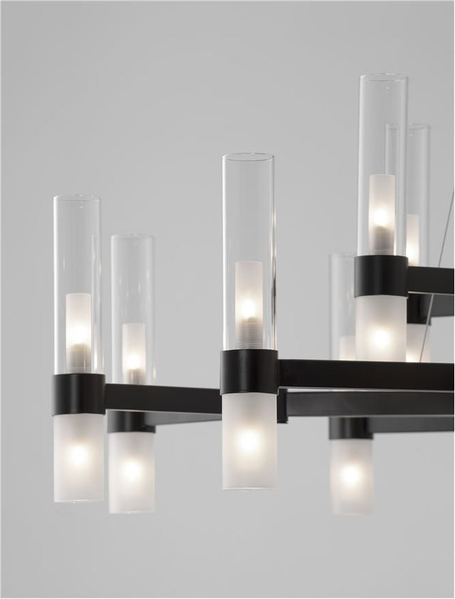 CENTURY Matt Black Metal Clear & Frost Glass LED G9 30x5 Watt 230 Volt IP20 Bulb Excluded D: 120 H1: 42 H2: 210 cm Adjutable Height
