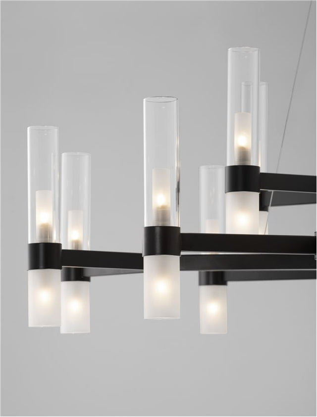 CENTURY Matt Black Metal Clear & Frost Glass LED G9 30x5 Watt 230 Volt IP20 Bulb Excluded D: 120 H1: 42 H2: 210 cm Adjutable Height