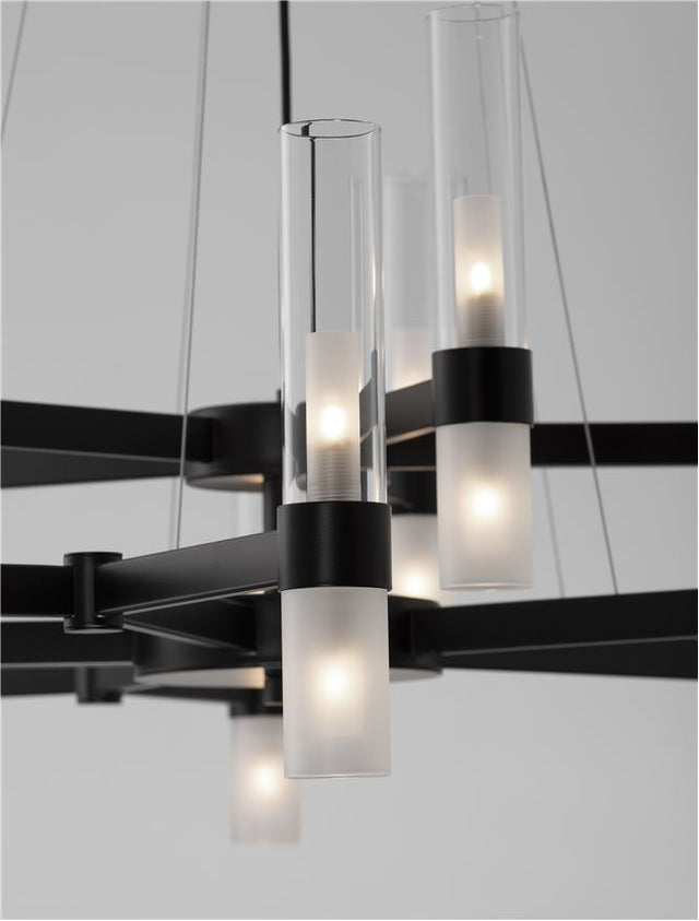 CENTURY Matt Black Metal Clear & Frost Glass LED G9 30x5 Watt 230 Volt IP20 Bulb Excluded D: 120 H1: 42 H2: 210 cm Adjutable Height