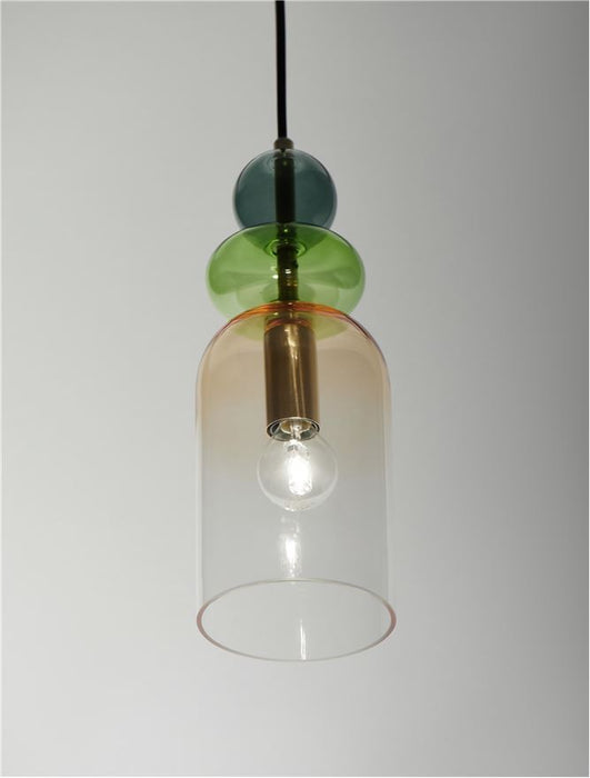 MURANO Sandy Gold Metal Glossy Light Green, Dark Green & Orange Glass LED E14 1x5 Watt 230 Volt IP20 Bulb Excluded D: 10.8 H1: 30 H2: 184 cm Adjustable height