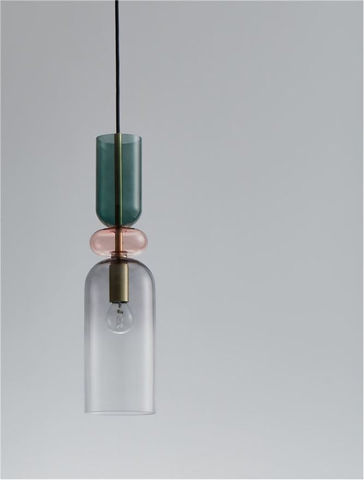 MURANO Sandy Gold Metal Glossy Dark Green, Pink & Light Grey Glass LED E14 1x5 Watt 230 Volt IP20 Bulb Excluded D: 10.8 H1: 43.9 H2: 198 cm Adjustable height