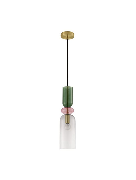 MURANO Sandy Gold Metal Glossy Dark Green, Pink & Light Grey Glass LED E14 1x5 Watt 230 Volt IP20 Bulb Excluded D: 10.8 H1: 43.9 H2: 198 cm Adjustable height