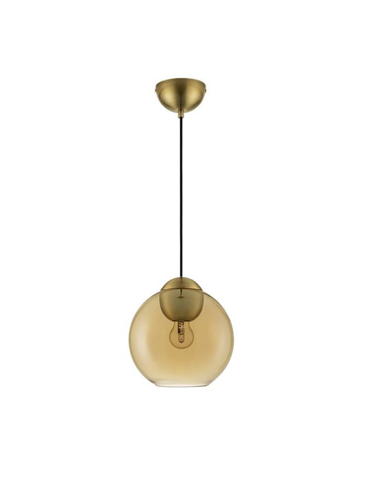 MIDORI Brass Gold Metal & Amber Glass LED E27 1x12 Watt 230 Volt IP20 Bulb Excluded D: 24 H1: 24.8 H2: 183.8 cm Adjustable height