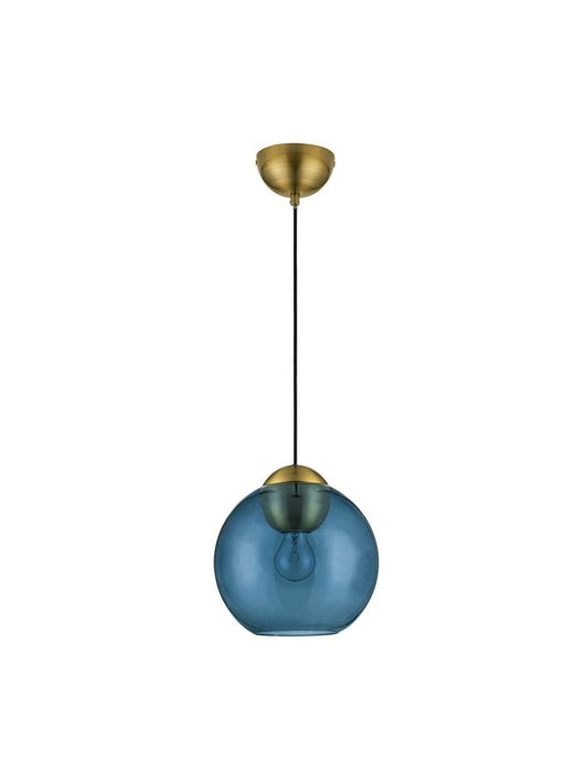 MIDORI Brass Gold Metal & Dark Blue Glass LED E27 1x12 Watt 230 Volt IP20 Bulb Excluded D: 24 H1: 24.8 H2: 183.8 cm Adjustable height